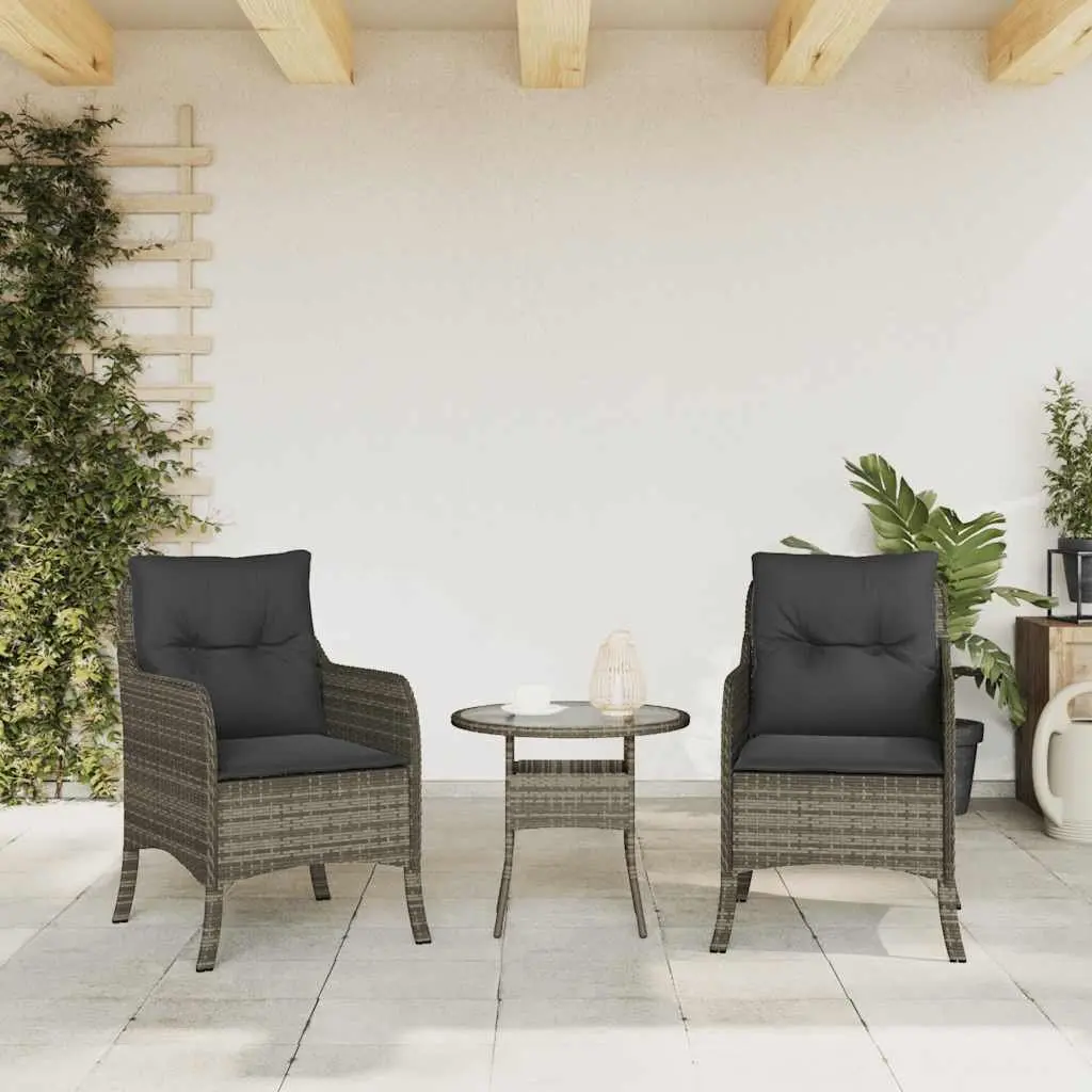 Outdoor Garden Chairs Set 2 pcs Grey Poly Rattan with Cushions Seating
