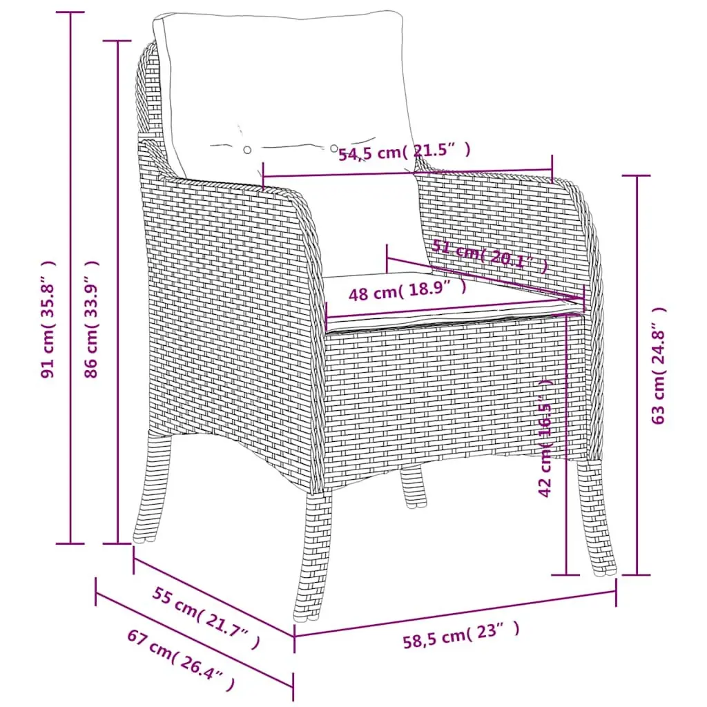 Outdoor Garden Chairs Set 2 pcs Grey Poly Rattan with Cushions Seating