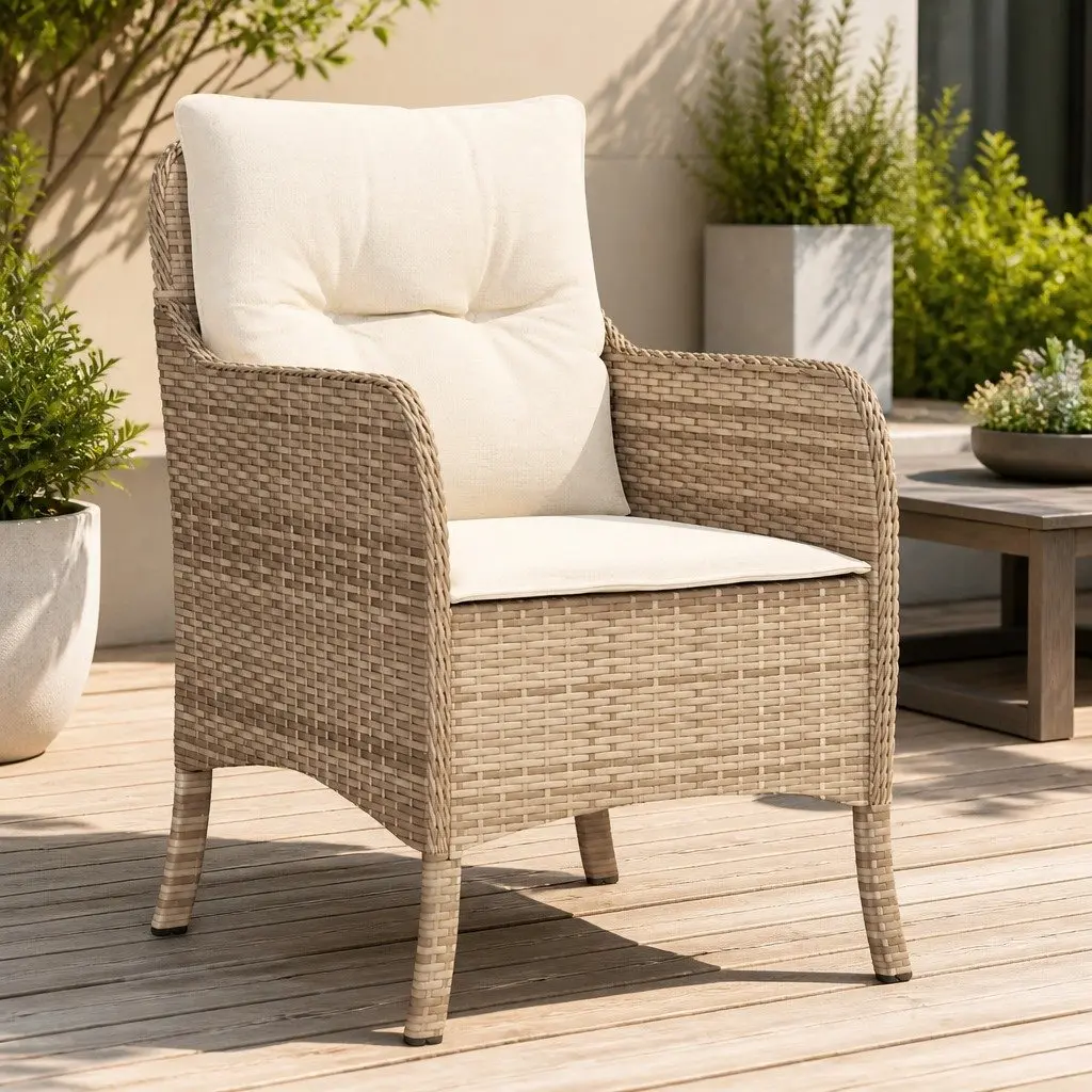 Outdoor Garden Chairs with Cushions 2 Piece Beige Poly Rattan Seating Set