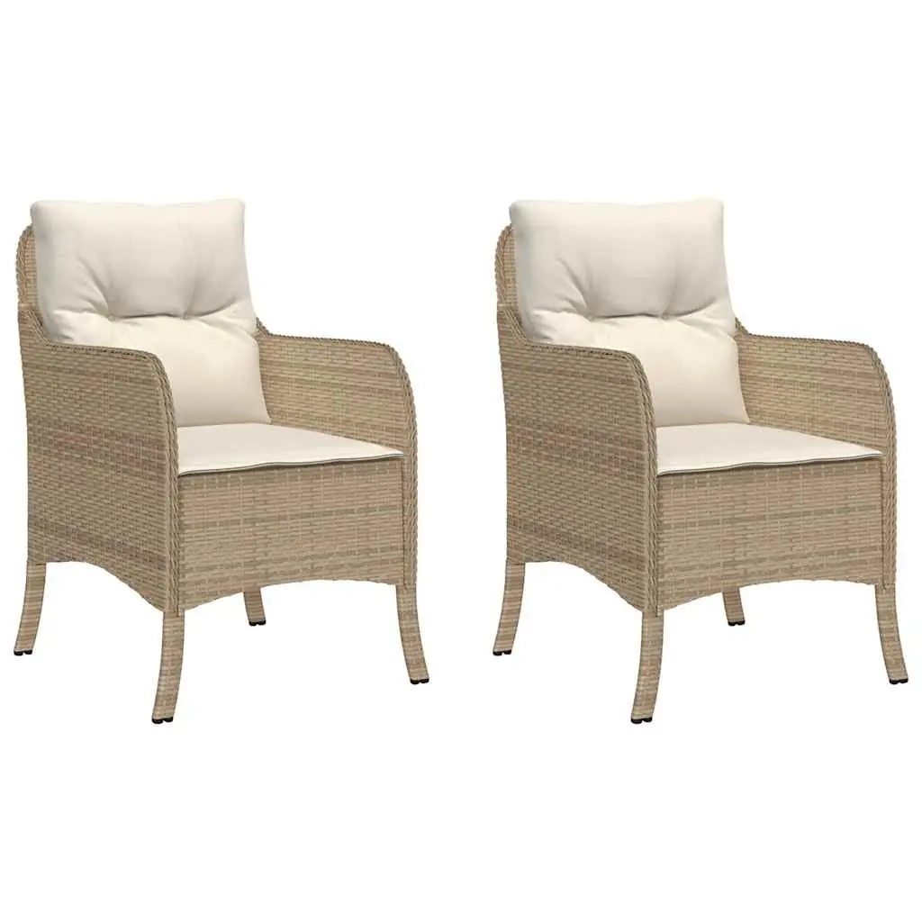 Outdoor Garden Chairs with Cushions 2 Piece Beige Poly Rattan Seating Set