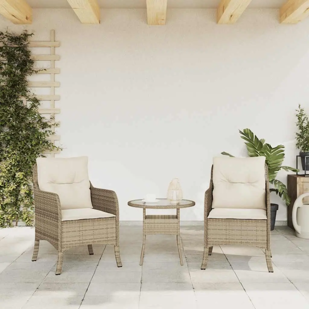 Outdoor Garden Chairs with Cushions 2 Piece Beige Poly Rattan Seating Set