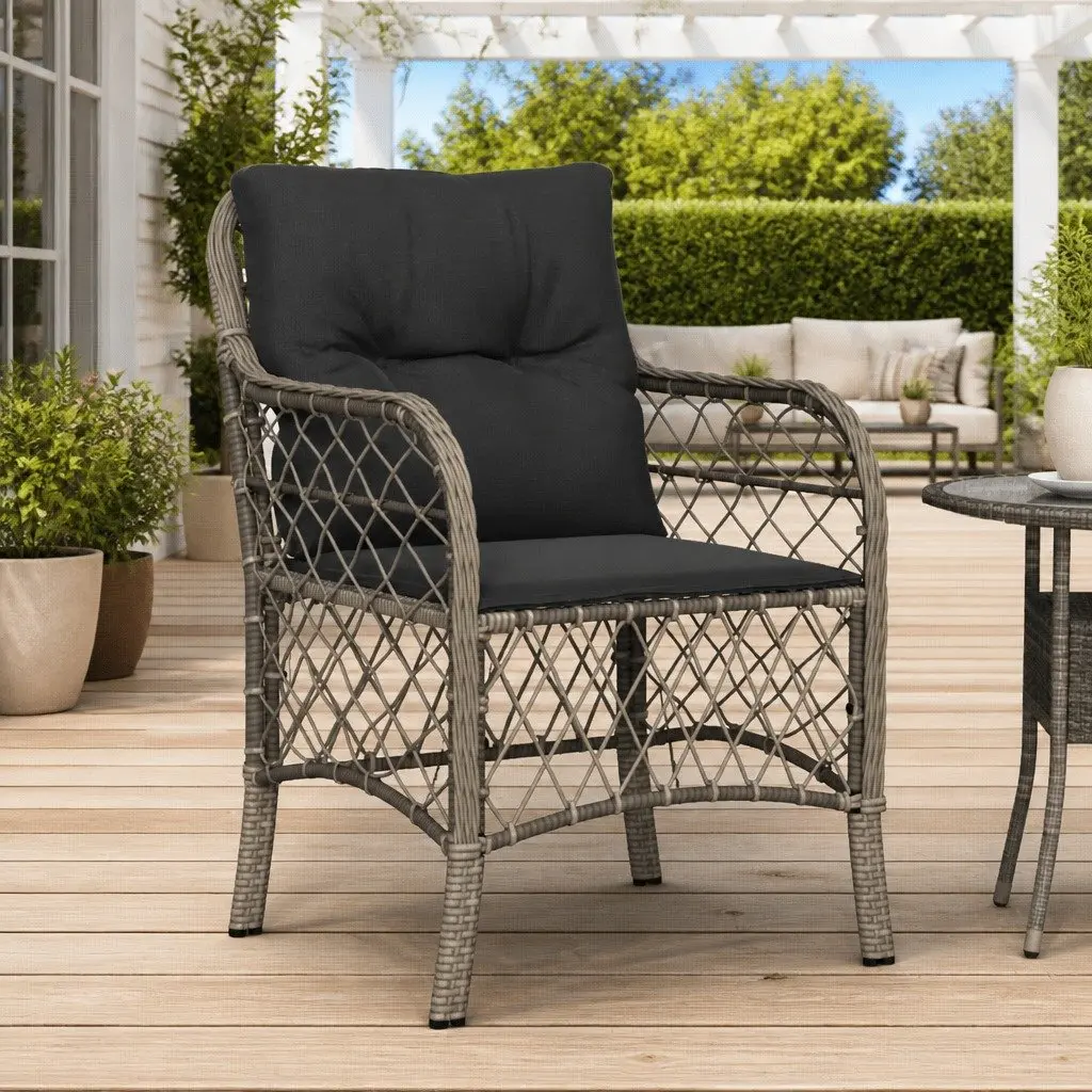 Outdoor Garden Chairs Cushioned Grey Poly Rattan 2 Piece