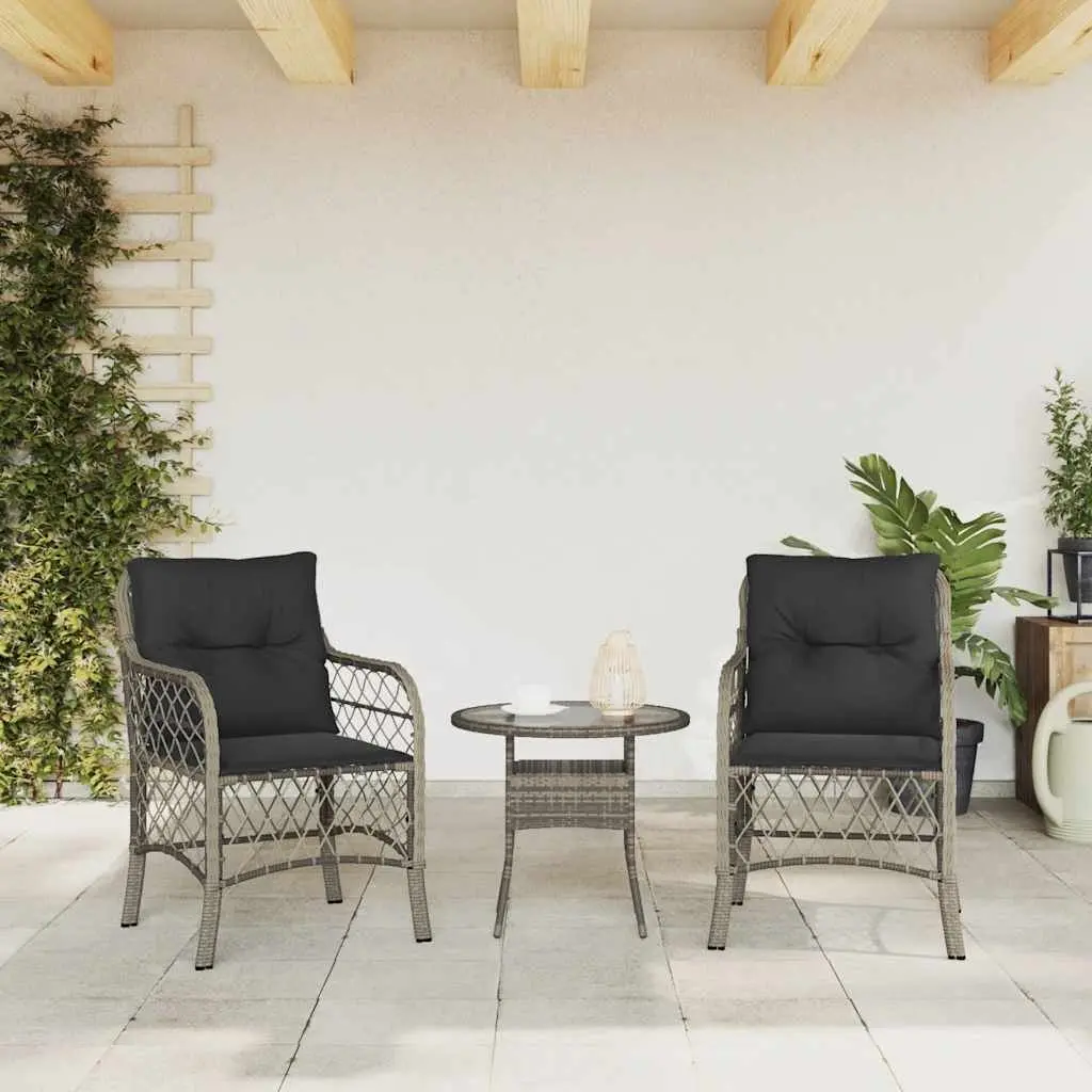 Outdoor Garden Chairs Cushioned Grey Poly Rattan 2 Piece