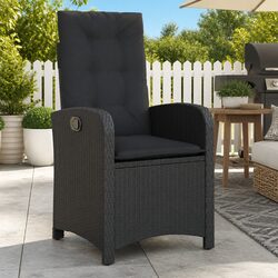 Reclining Outdoor Garden Chair with Cushions Black Poly Rattan Adjustable