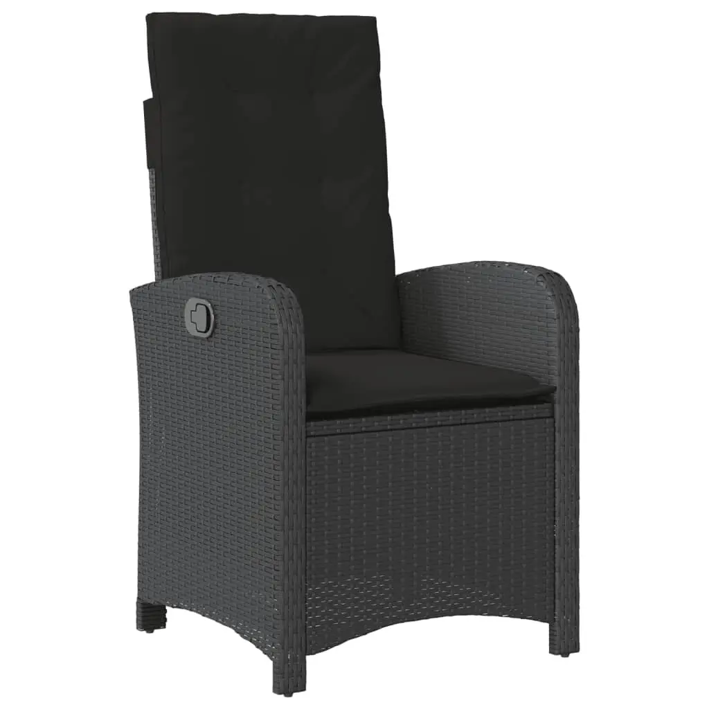 Reclining Outdoor Garden Chair Adjustable Black Poly Rattan with Cushions