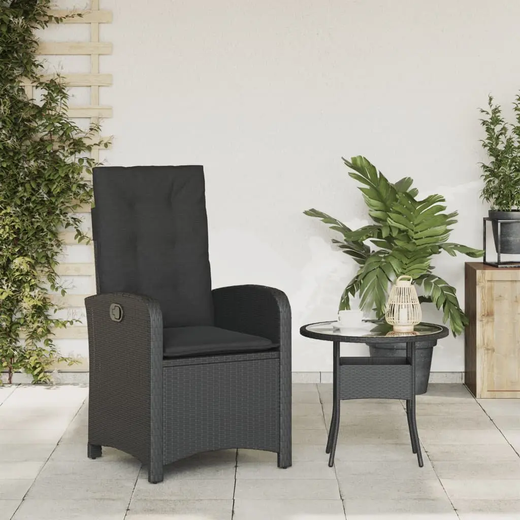 Reclining Outdoor Garden Chair Adjustable Black Poly Rattan with Cushions