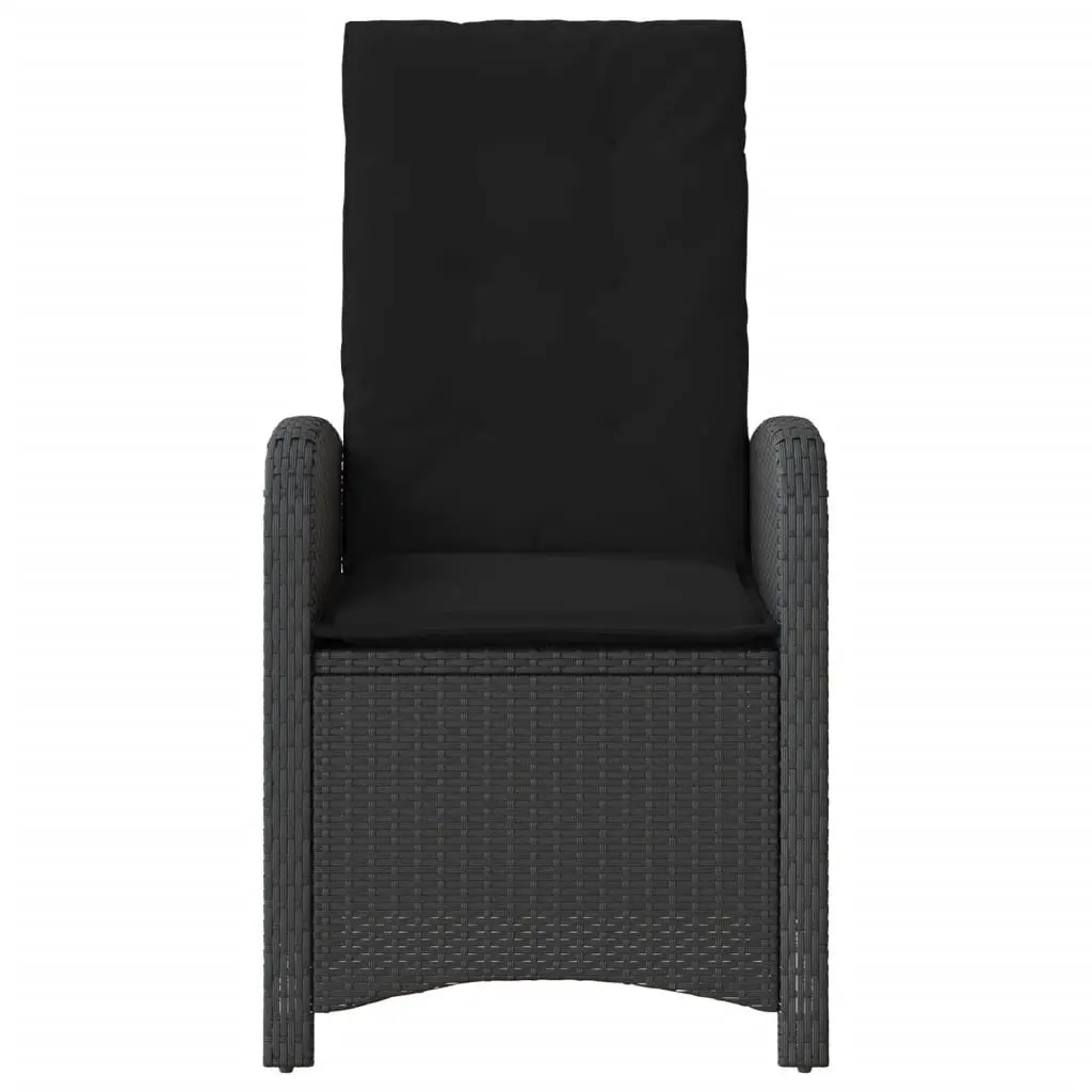 Reclining Outdoor Garden Chair Adjustable Black Poly Rattan with Cushions