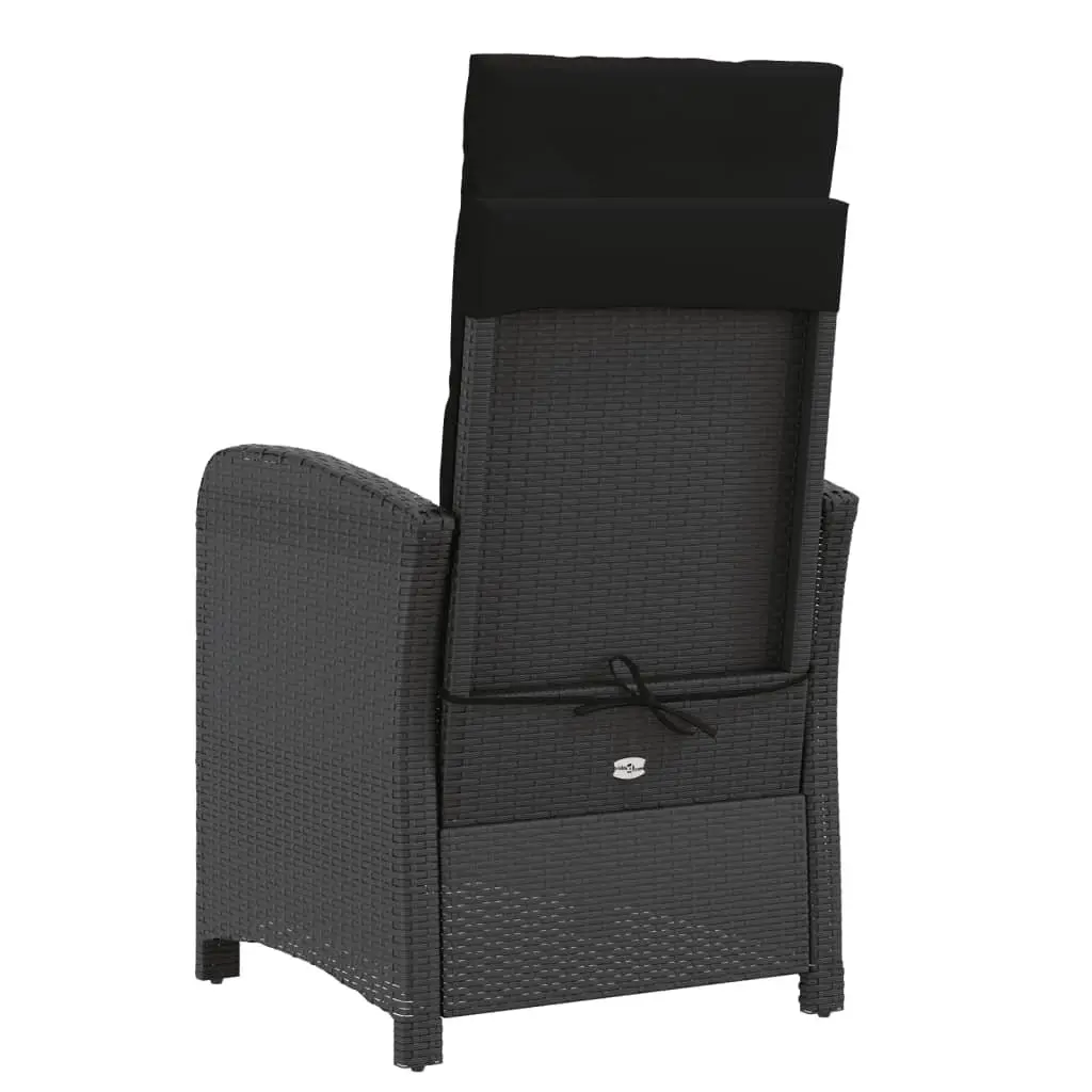 Reclining Outdoor Garden Chair Adjustable Black Poly Rattan with Cushions