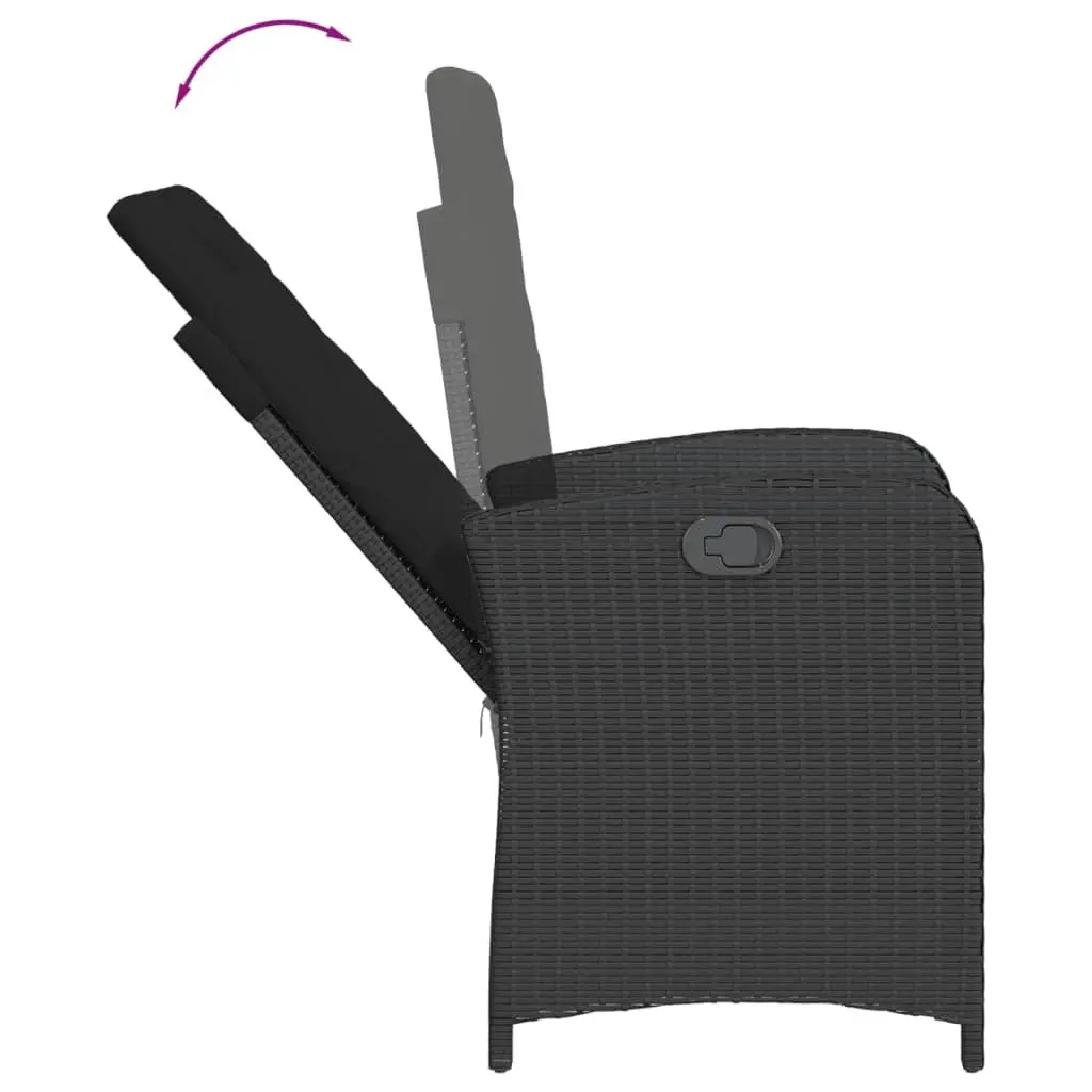 Reclining Outdoor Garden Chair Adjustable Black Poly Rattan with Cushions
