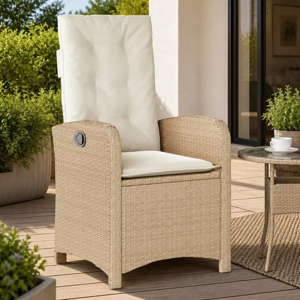 Reclining Garden Chair Adjustable Backrest Outdoor Seating with Cushions Beige
