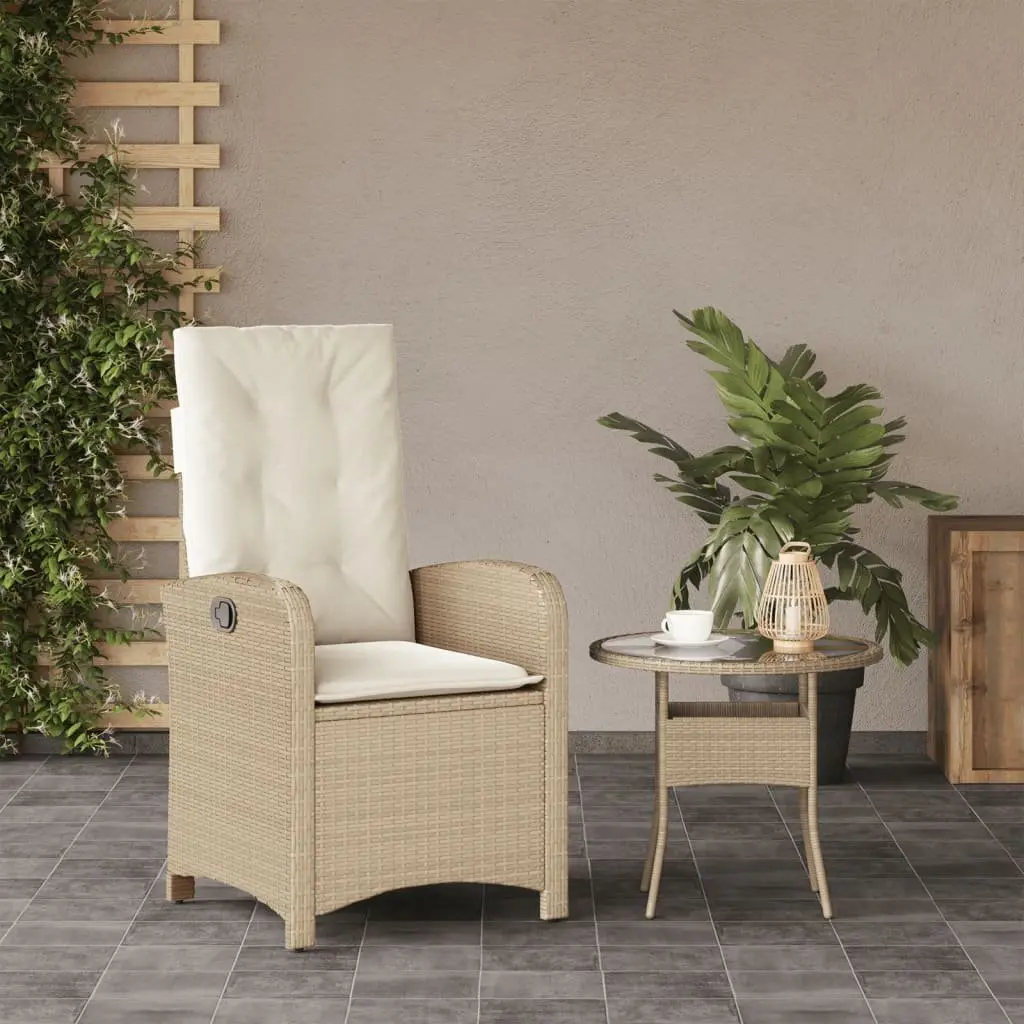 Reclining Garden Chair Adjustable Backrest Outdoor Seating with Cushions Beige