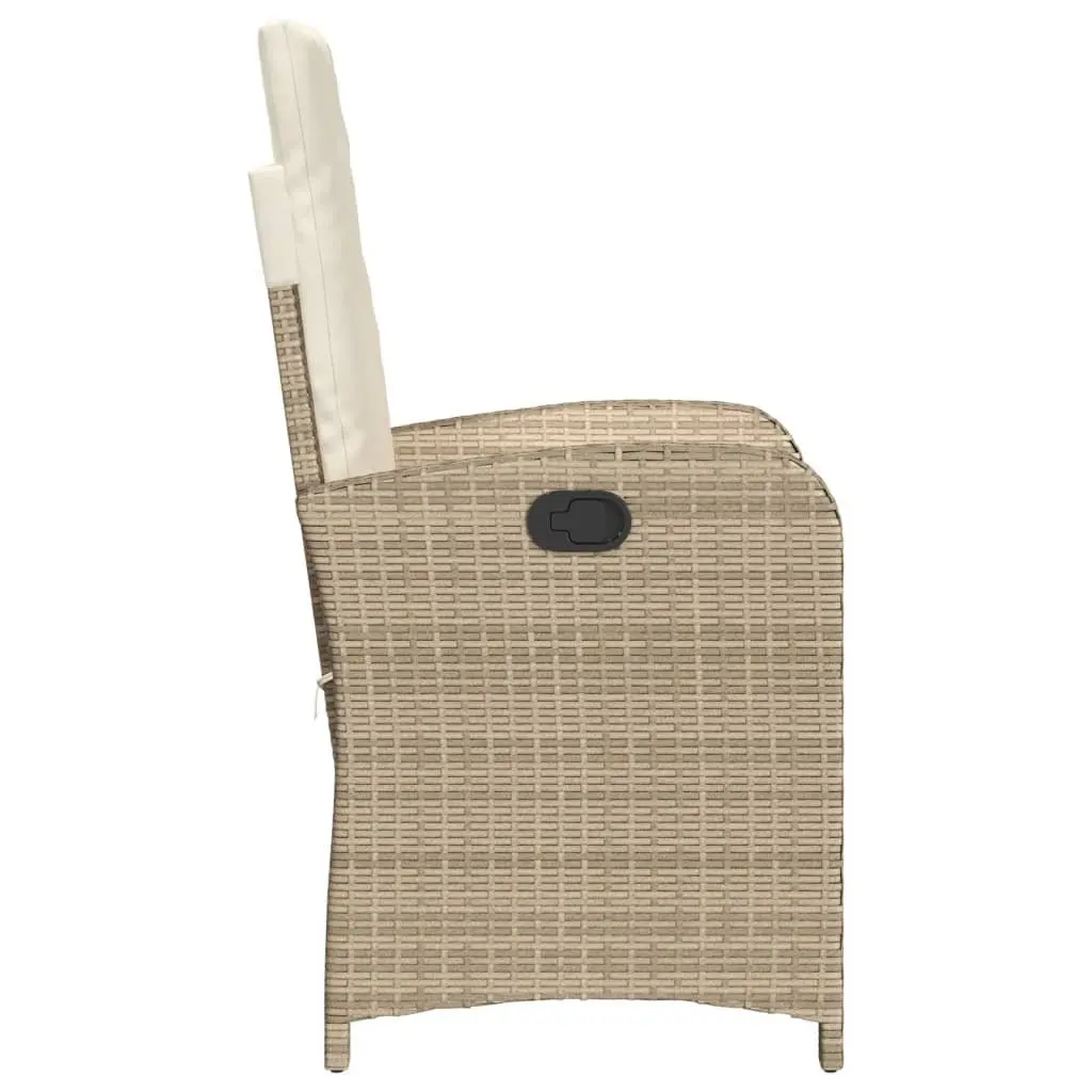 Reclining Garden Chair Adjustable Backrest Outdoor Seating with Cushions Beige