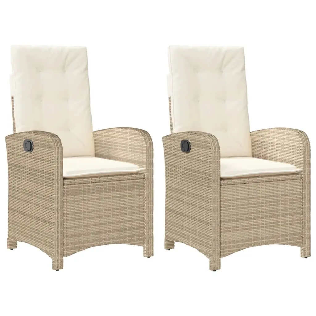 Outdoor Reclining Garden Chairs Adjustable Backrest 2 Piece Beige Poly Rattan with Cushions