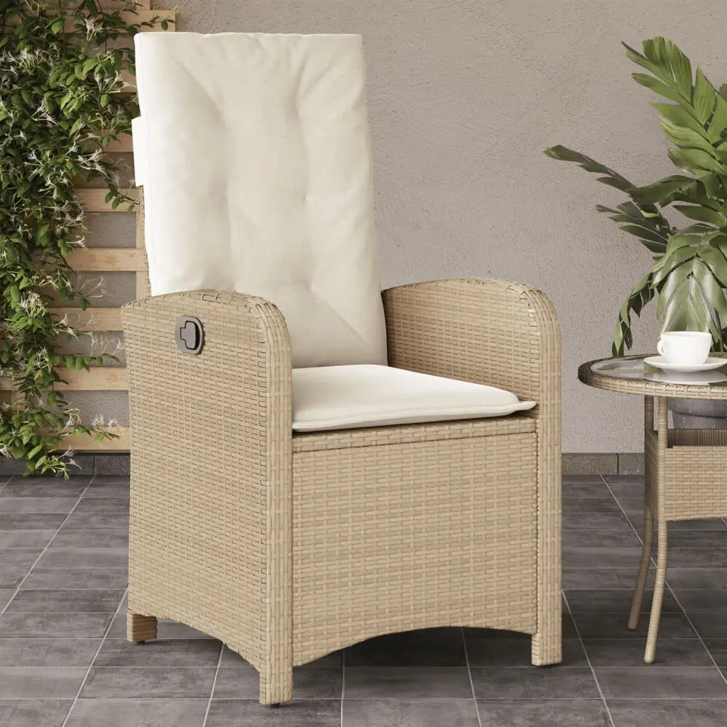Outdoor Reclining Garden Chairs Adjustable Backrest 2 Piece Beige Poly Rattan with Cushions