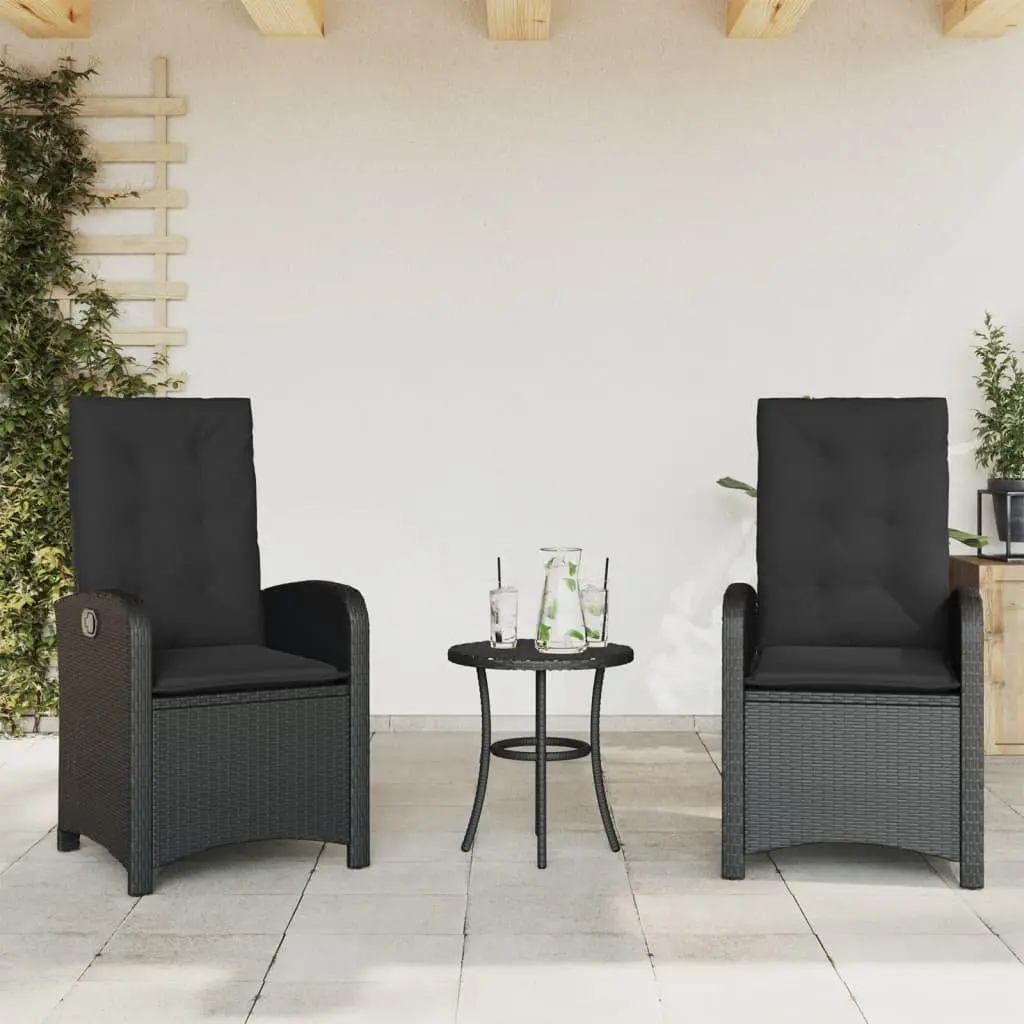 Outdoor Bistro Set Adjustable Backrest 3 Piece Black