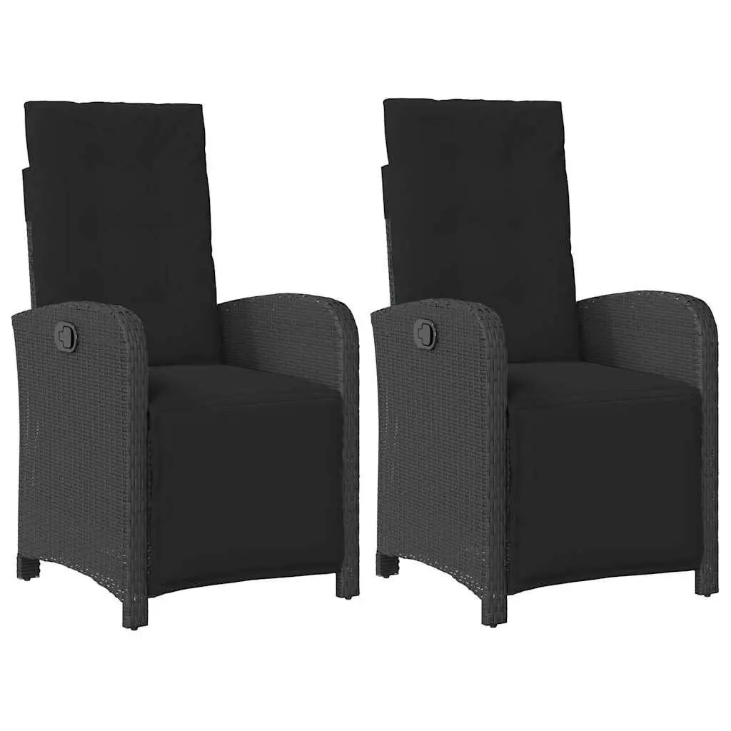 Outdoor Reclining Garden Chairs 2pcs with Footrest and Cushions Black