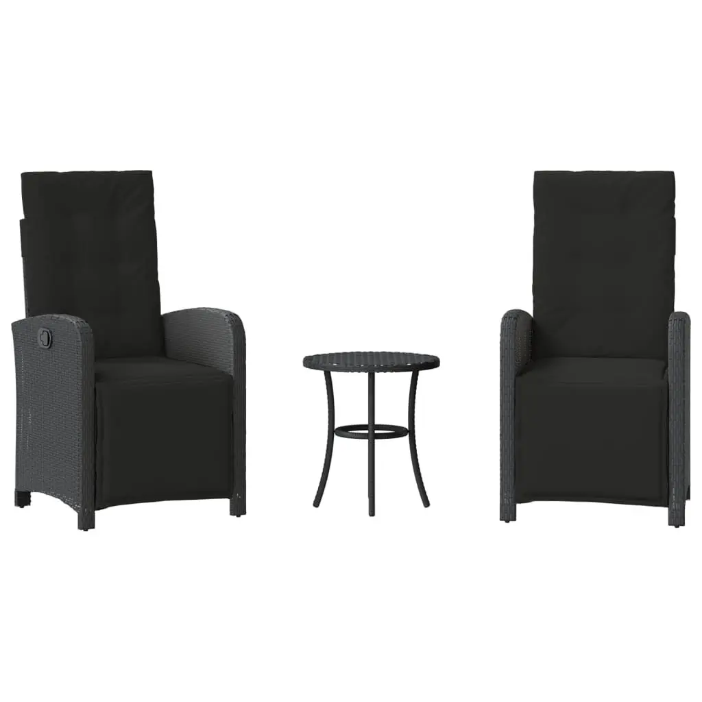 3 Piece Bistro Set with Cushions Black Outdoor Garden Furniture Patio Chair