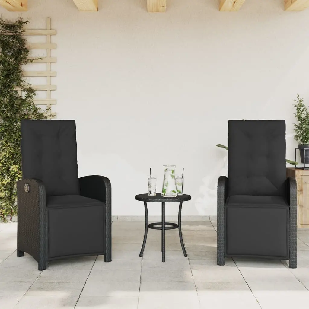 3 Piece Bistro Set with Cushions Black Outdoor Garden Furniture Patio Chair