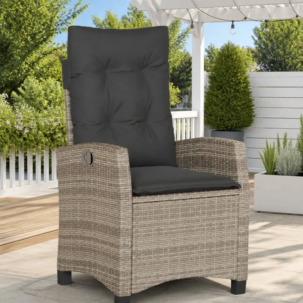 Outdoor Reclining Garden Chair Grey Poly Rattan Adjustable Backrest with Cushions