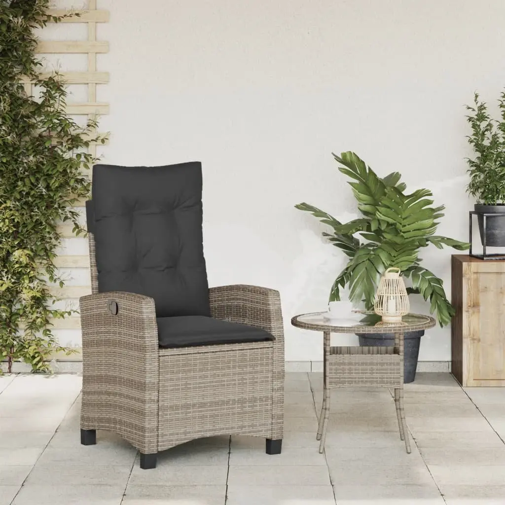 Outdoor Reclining Garden Chair Grey Poly Rattan Adjustable Backrest with Cushions