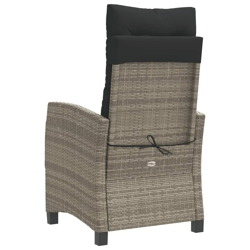 Outdoor Reclining Garden Chair Grey Poly Rattan Adjustable Backrest with Cushions
