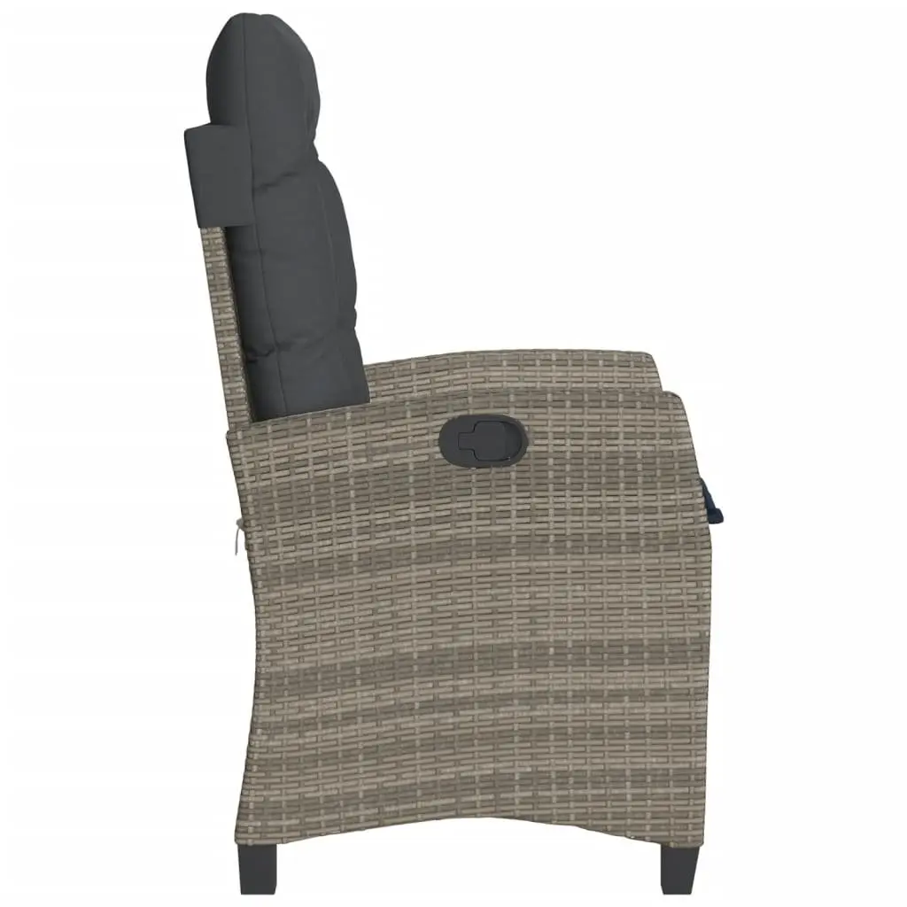 Outdoor Reclining Garden Chair Grey Poly Rattan Adjustable Backrest with Cushions