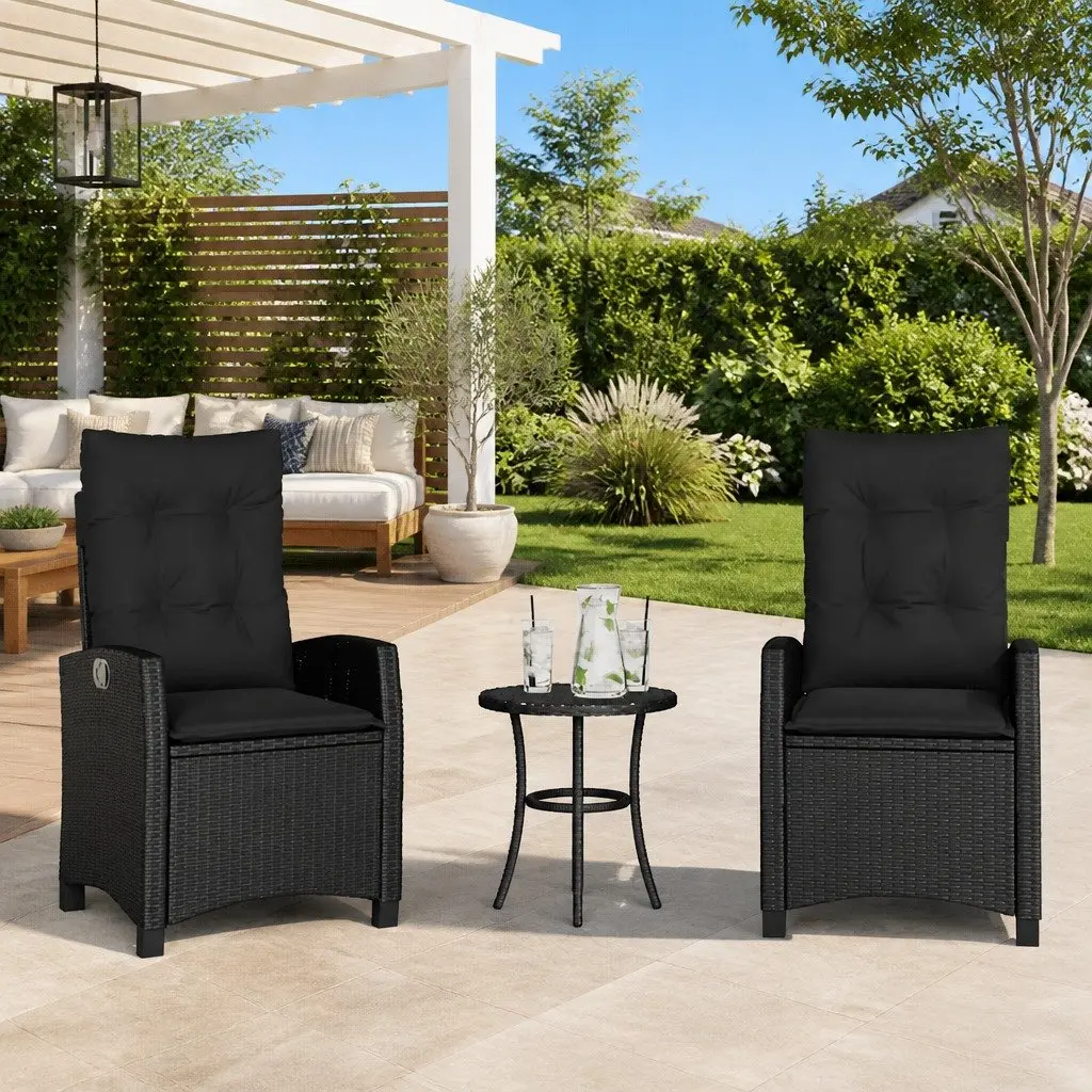 Outdoor Reclining Chairs Set 2 pcs Black Garden Seating with Cushions Adjustable