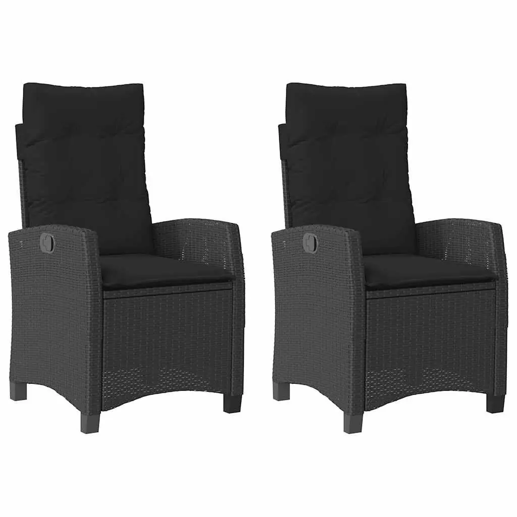Outdoor Reclining Chairs Set 2 pcs Black Garden Seating with Cushions Adjustable