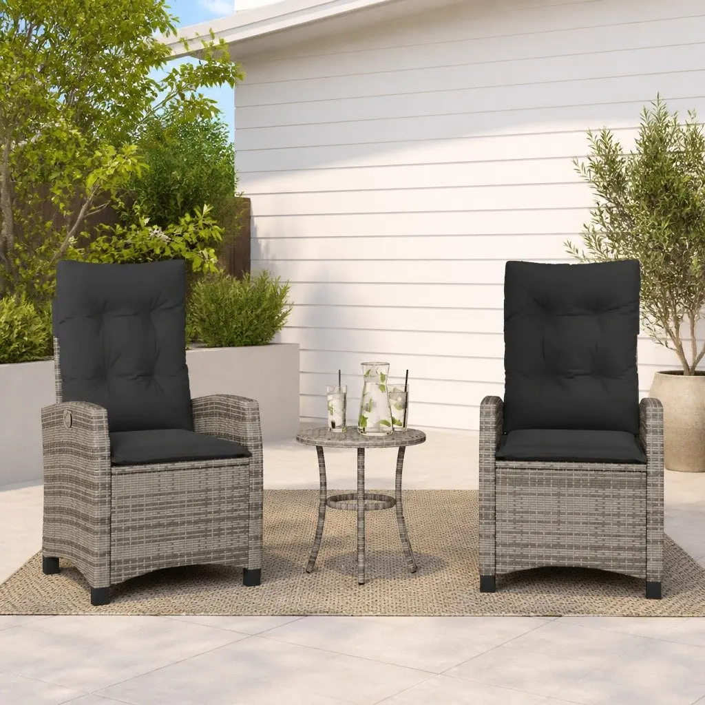 Reclining Garden Chairs Adjustable Grey Poly Rattan with Cushions 2 Piece