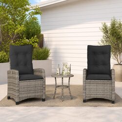 Outdoor Reclining Garden Chairs 2 pcs Grey Poly Rattan with Cushions Adjustable