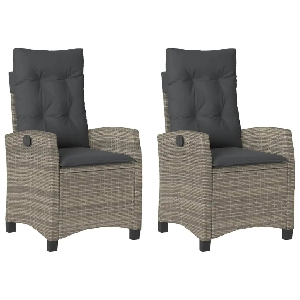 Reclining Garden Chairs Adjustable Grey Poly Rattan with Cushions 2 Piece