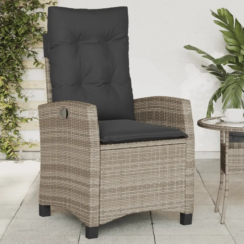 Reclining Garden Chairs Adjustable Grey Poly Rattan with Cushions 2 Piece