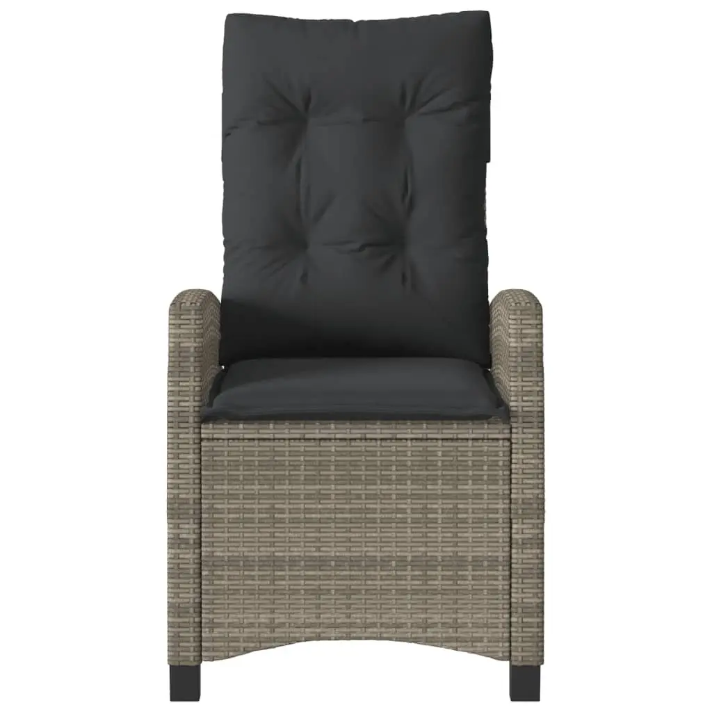 Reclining Garden Chairs Adjustable Grey Poly Rattan with Cushions 2 Piece