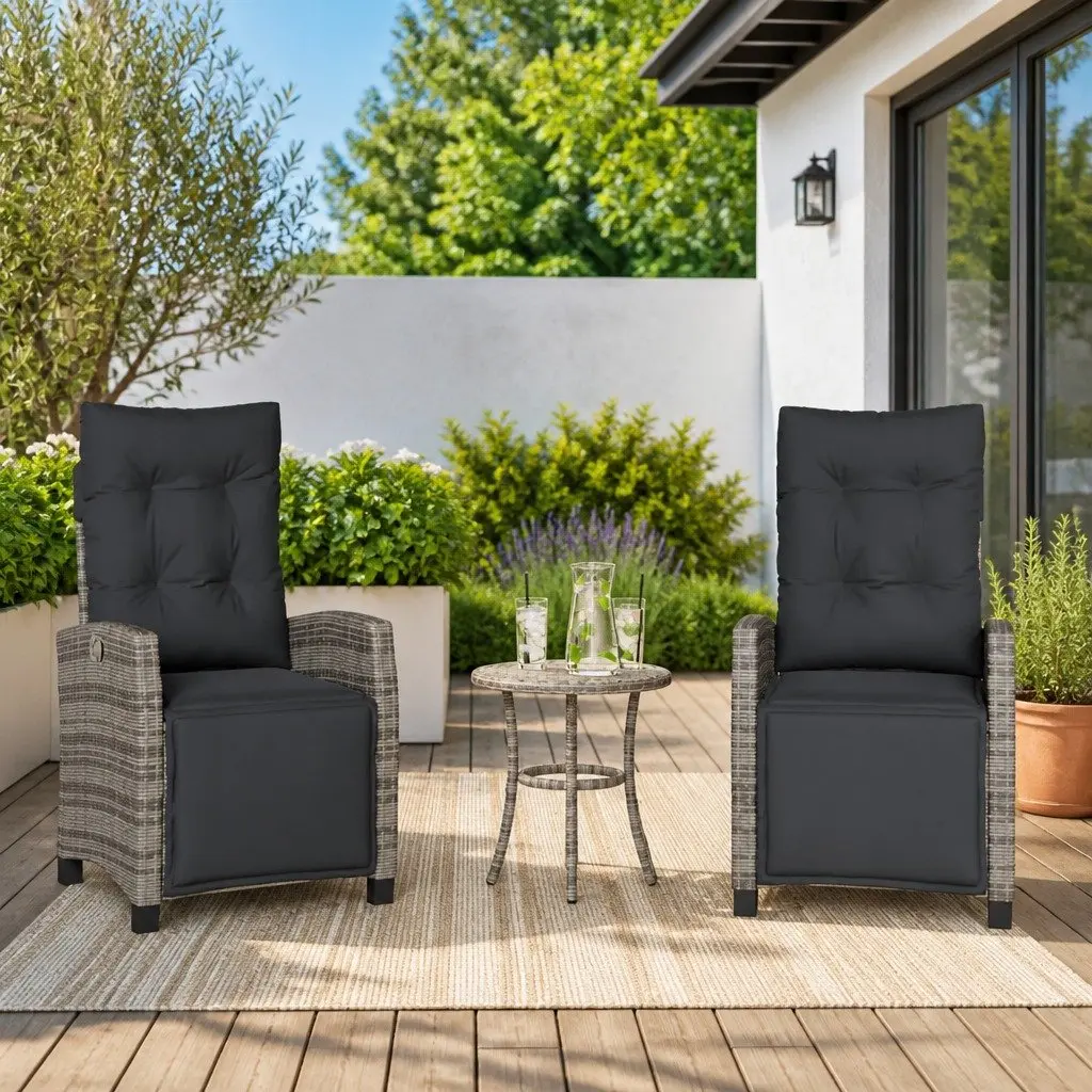 Reclining Garden Chairs Adjustable Grey Set of 2 Outdoor Seating with Footrest