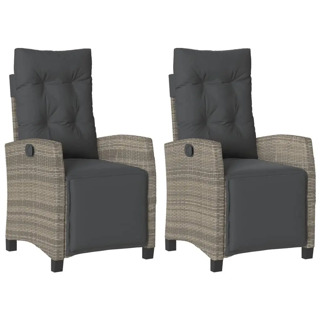 Reclining Garden Chairs Adjustable Grey Set of 2 Outdoor Seating with Footrest