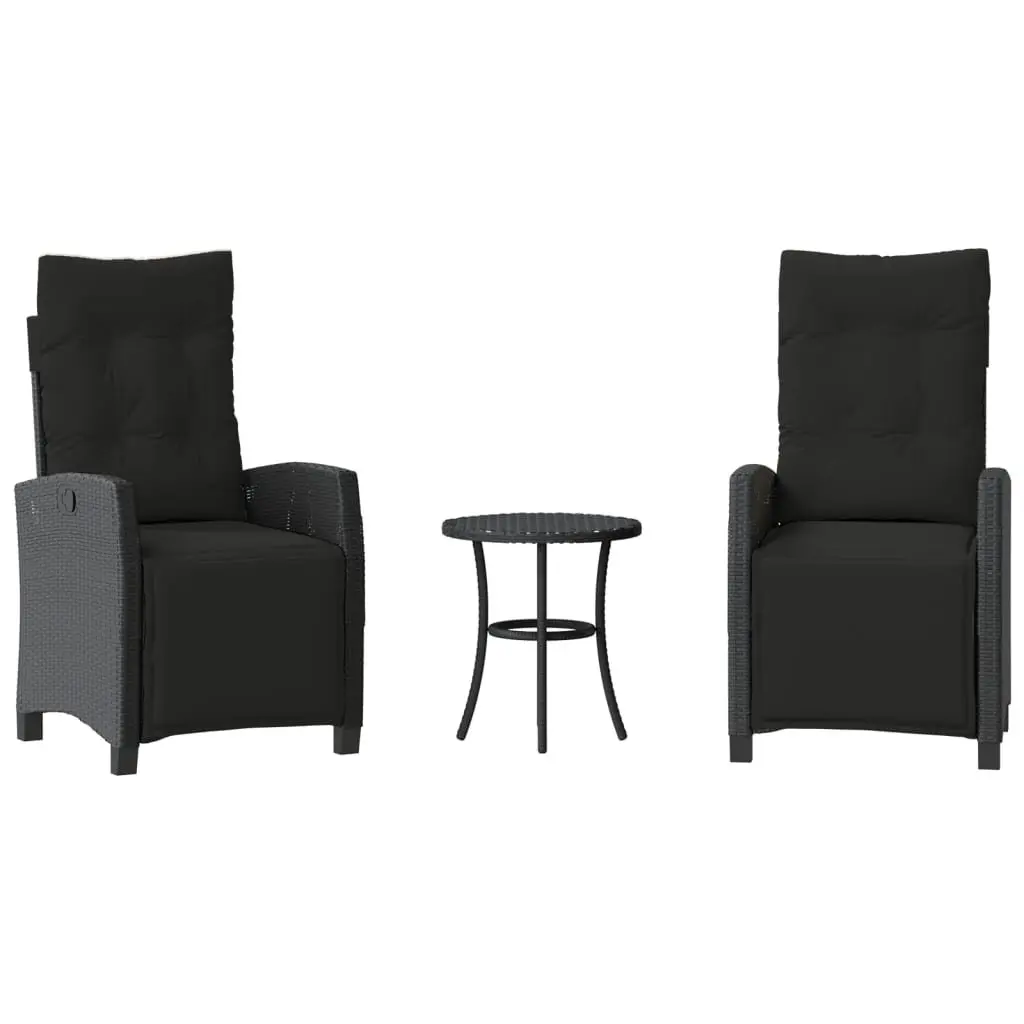 Outdoor Bistro Set Adjustable Backrest and Footrest 3 Piece Black