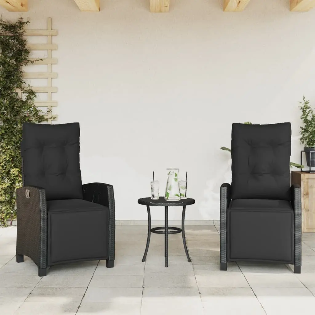 Outdoor Bistro Set Adjustable Backrest and Footrest 3 Piece Black