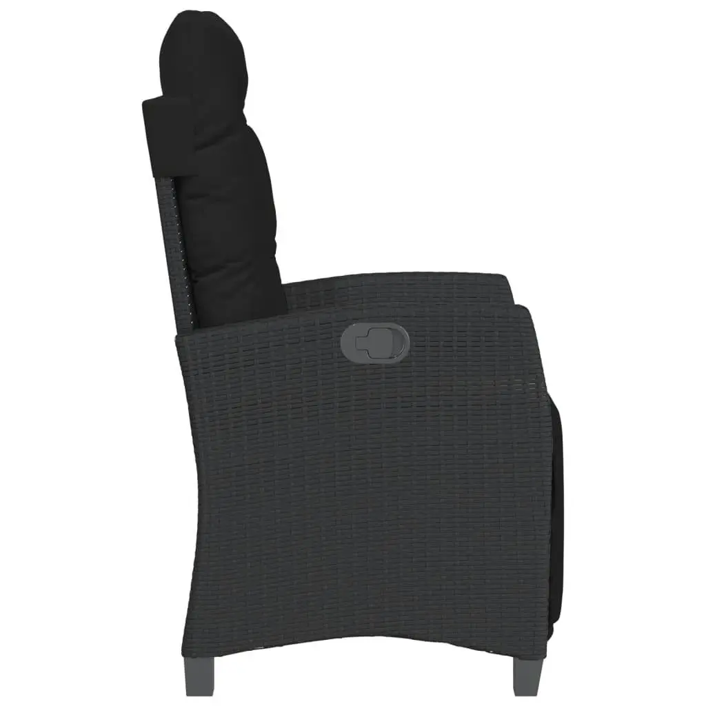 Outdoor Bistro Set Adjustable Backrest and Footrest 3 Piece Black