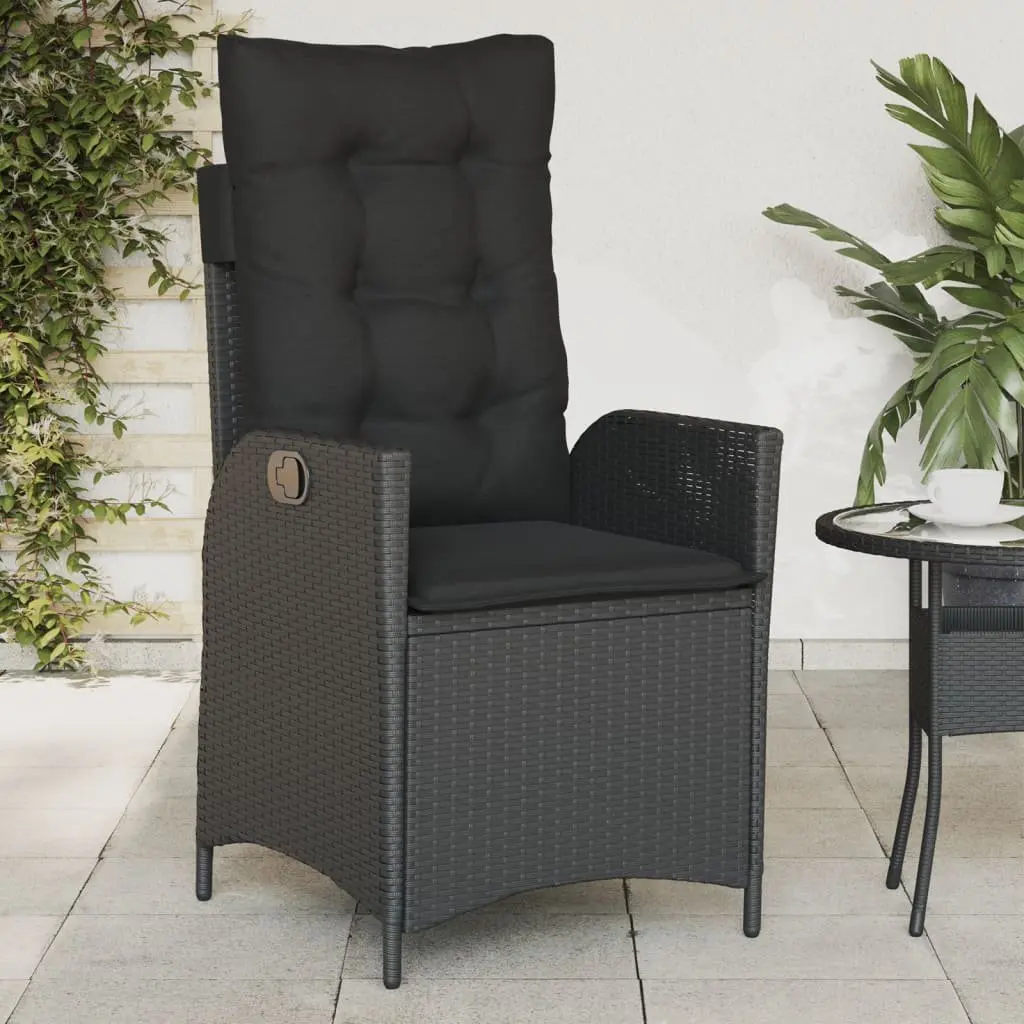 Outdoor Reclining Chairs Padded Cushions Adjustable Backrest Black 2 Piece Set