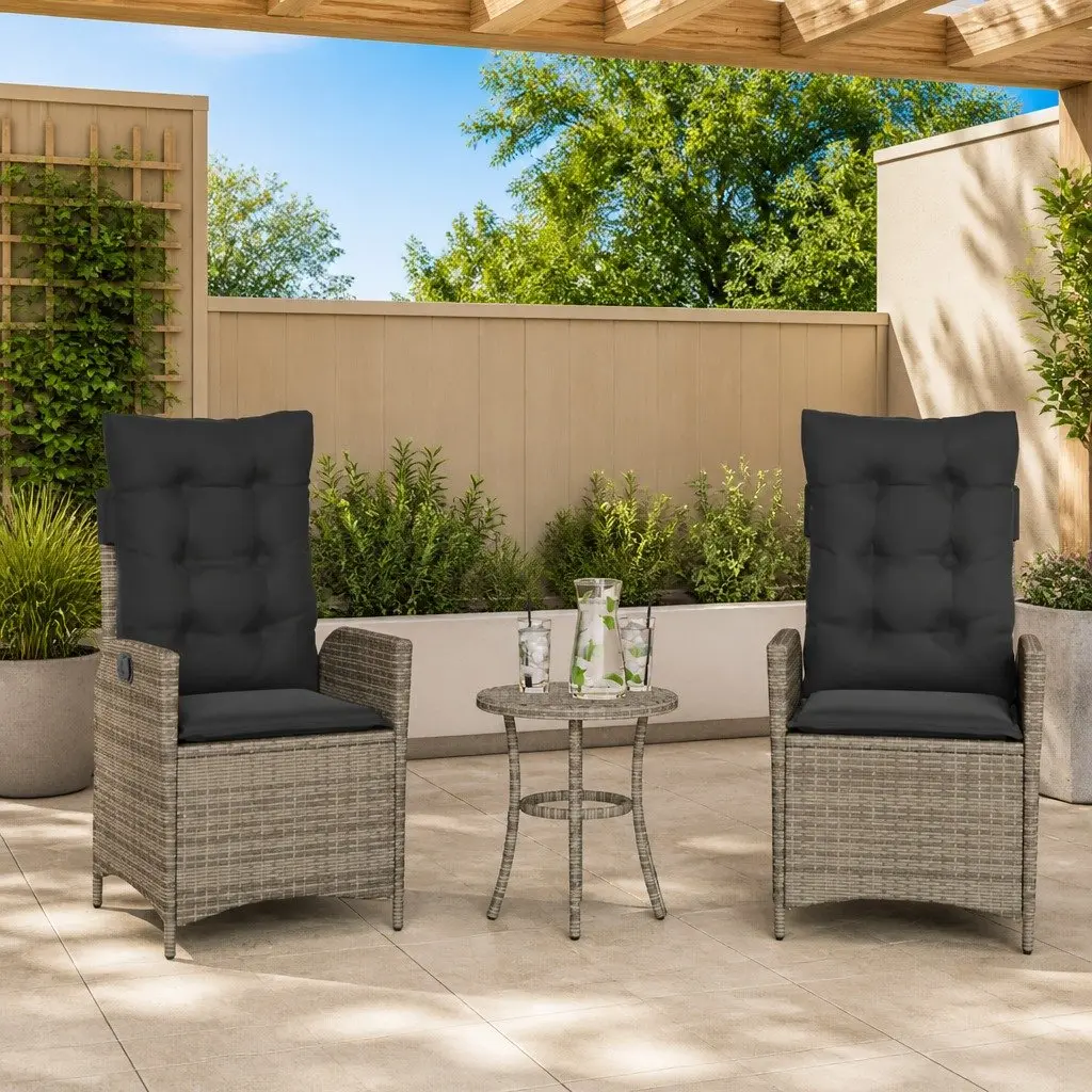 Reclining Garden Chairs Adjustable Backrest 2 Piece Grey Poly Rattan with Cushions