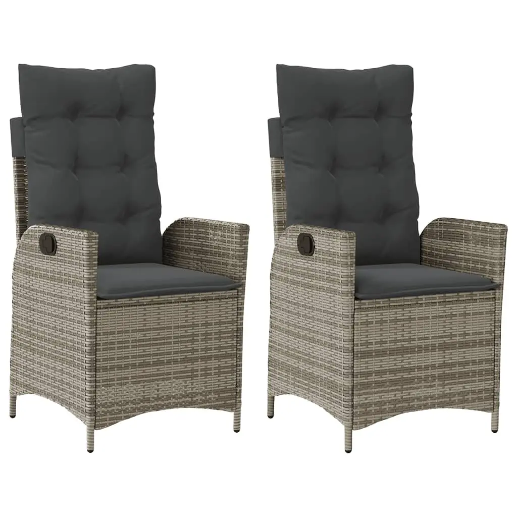 Reclining Garden Chairs Adjustable Backrest 2 Piece Grey Poly Rattan with Cushions