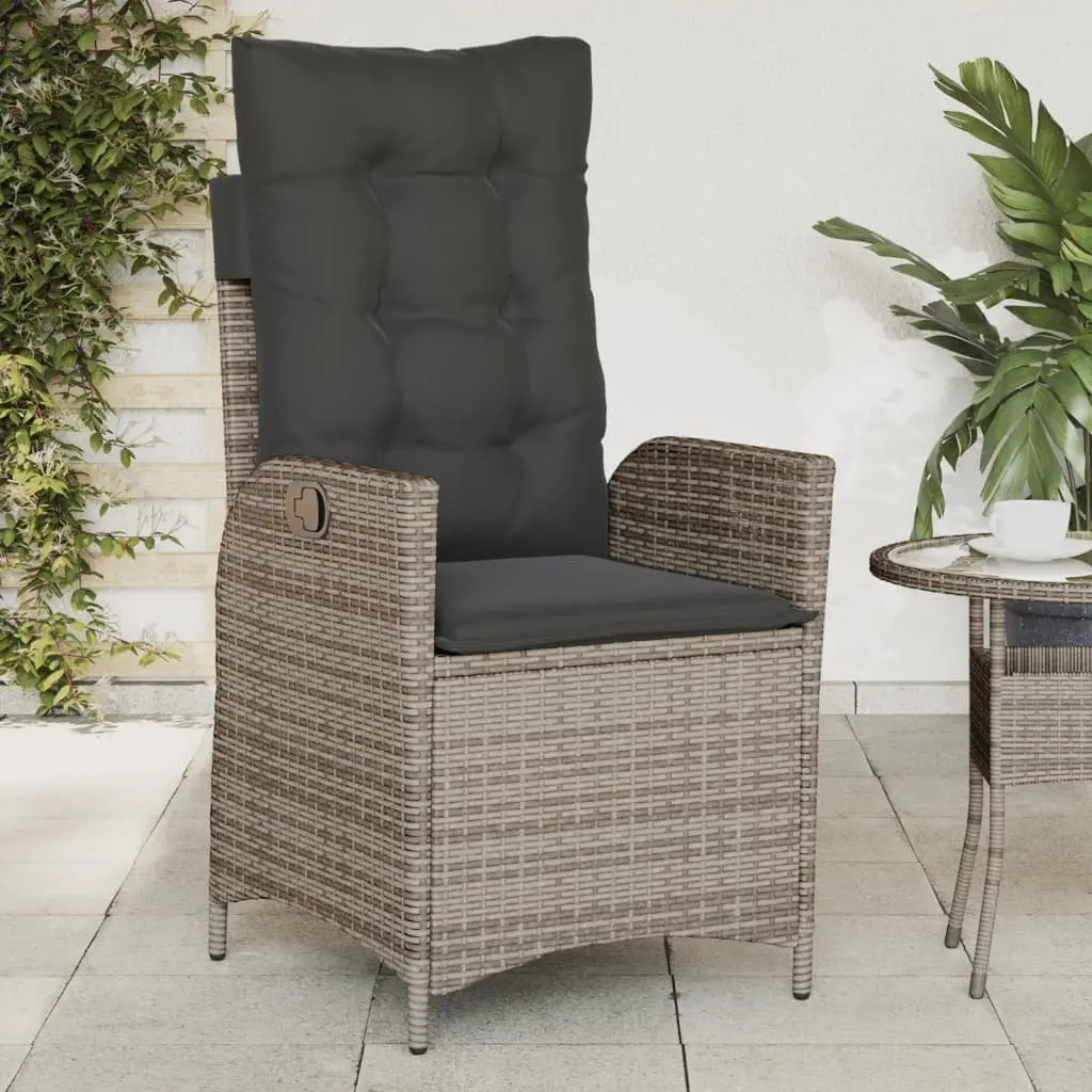 Reclining Garden Chairs Adjustable Backrest 2 Piece Grey Poly Rattan with Cushions