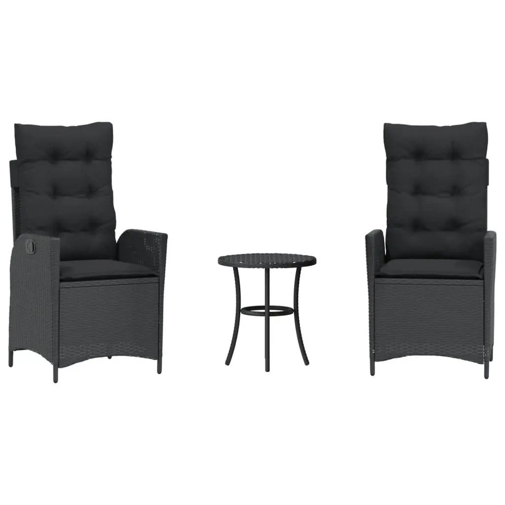 3 Piece Bistro Set Outdoor Furniture Adjustable Backrest Black Poly Rattan