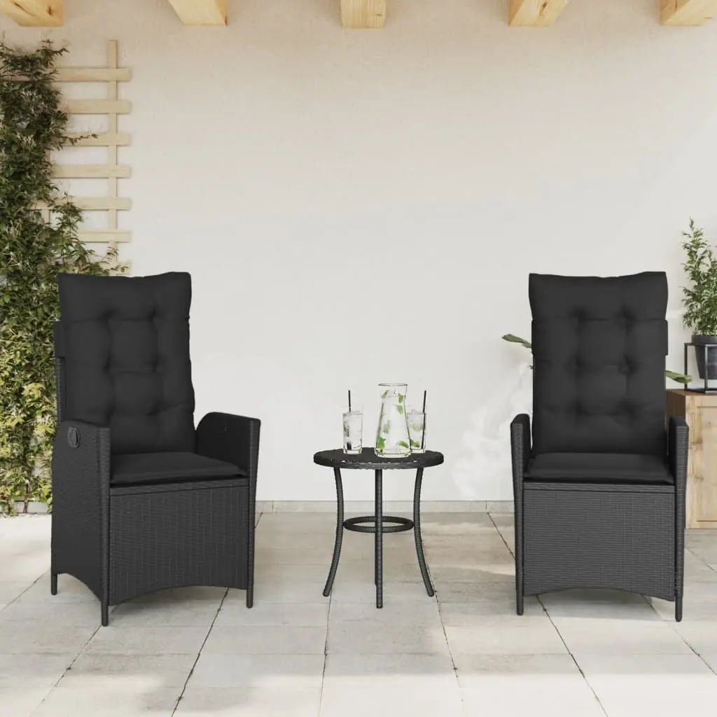 3 Piece Bistro Set Outdoor Furniture Adjustable Backrest Black Poly Rattan