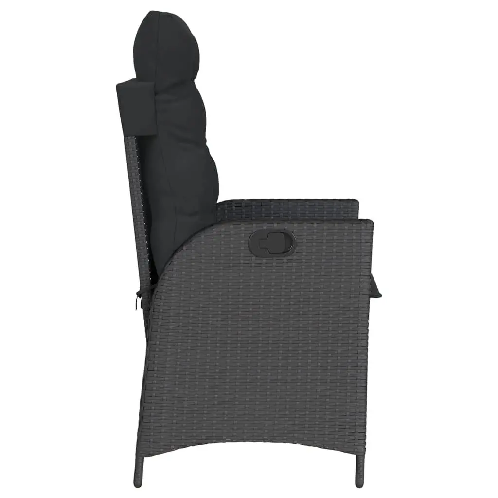3 Piece Bistro Set Outdoor Furniture Adjustable Backrest Black Poly Rattan