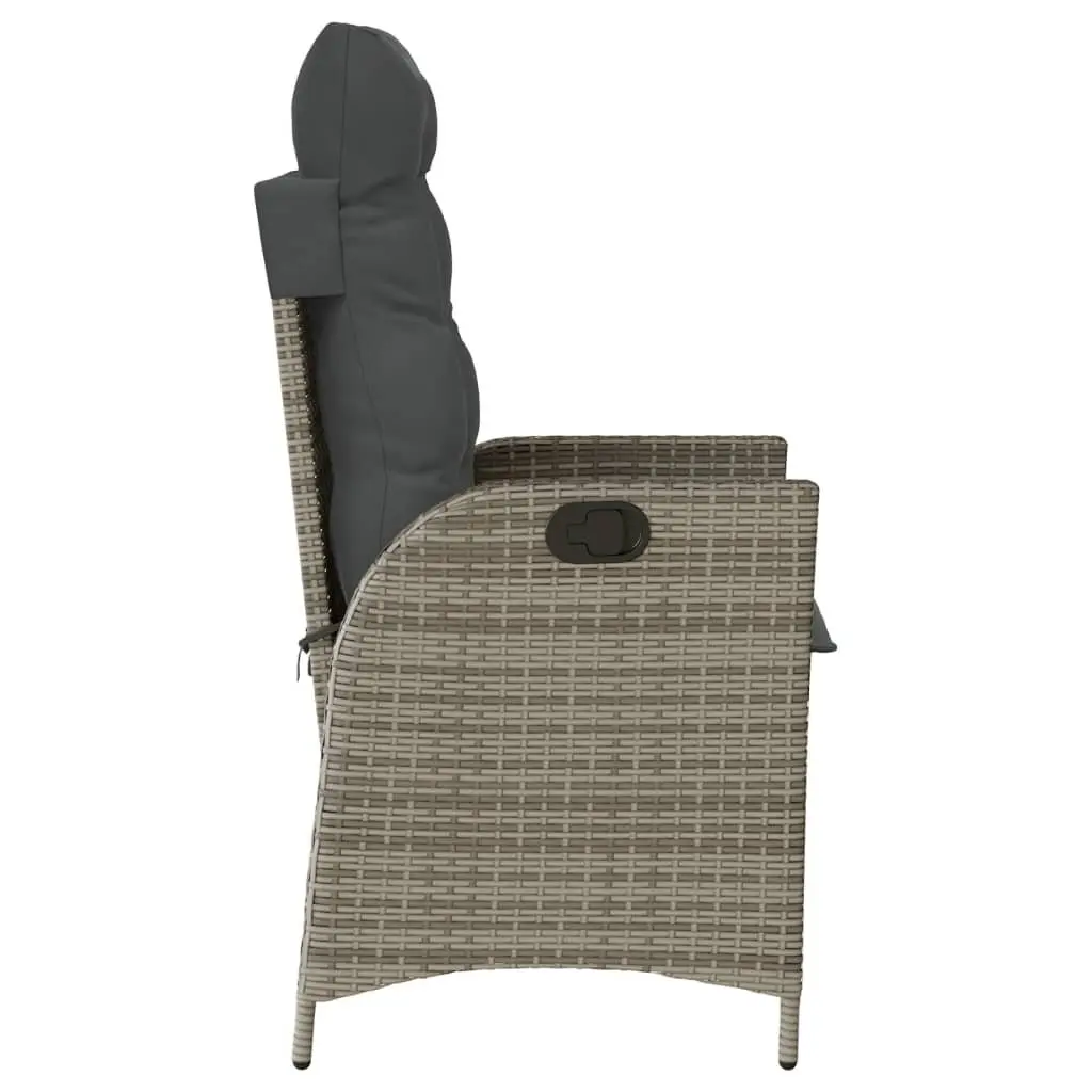 3 Piece Outdoor Bistro Set Grey Poly Rattan Garden Furniture with Cushions