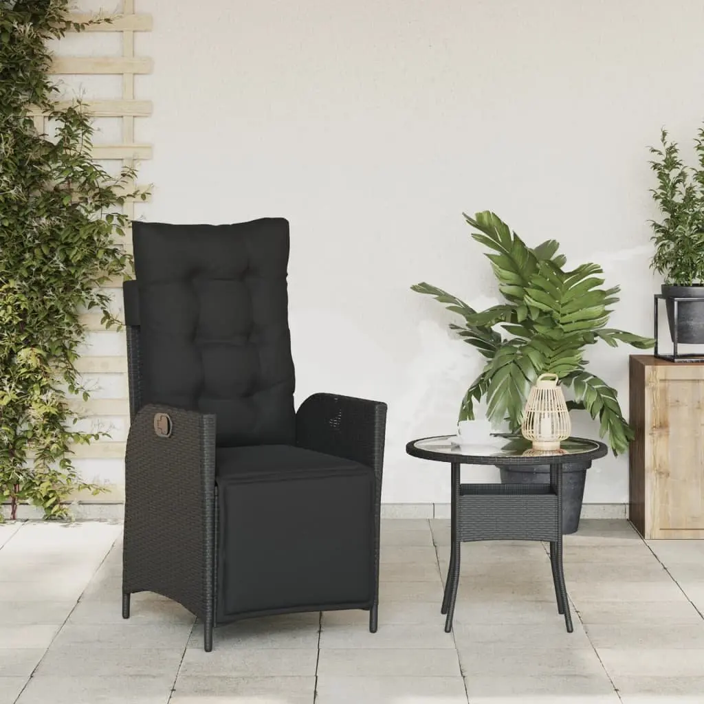 Reclining Garden Chair Adjustable Backrest Footrest Cushioned Outdoor Lounger Black