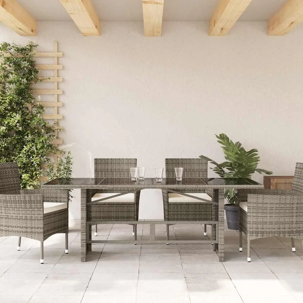 Garden Table Grey Poly Rattan Glass Top 190x80x74cm