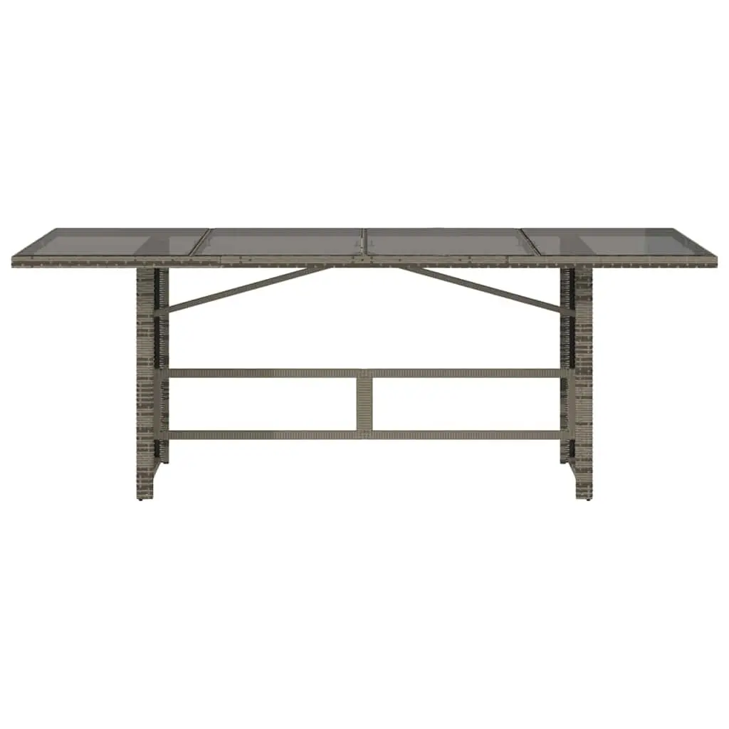 Garden Table Grey Poly Rattan Glass Top 190x80x74cm
