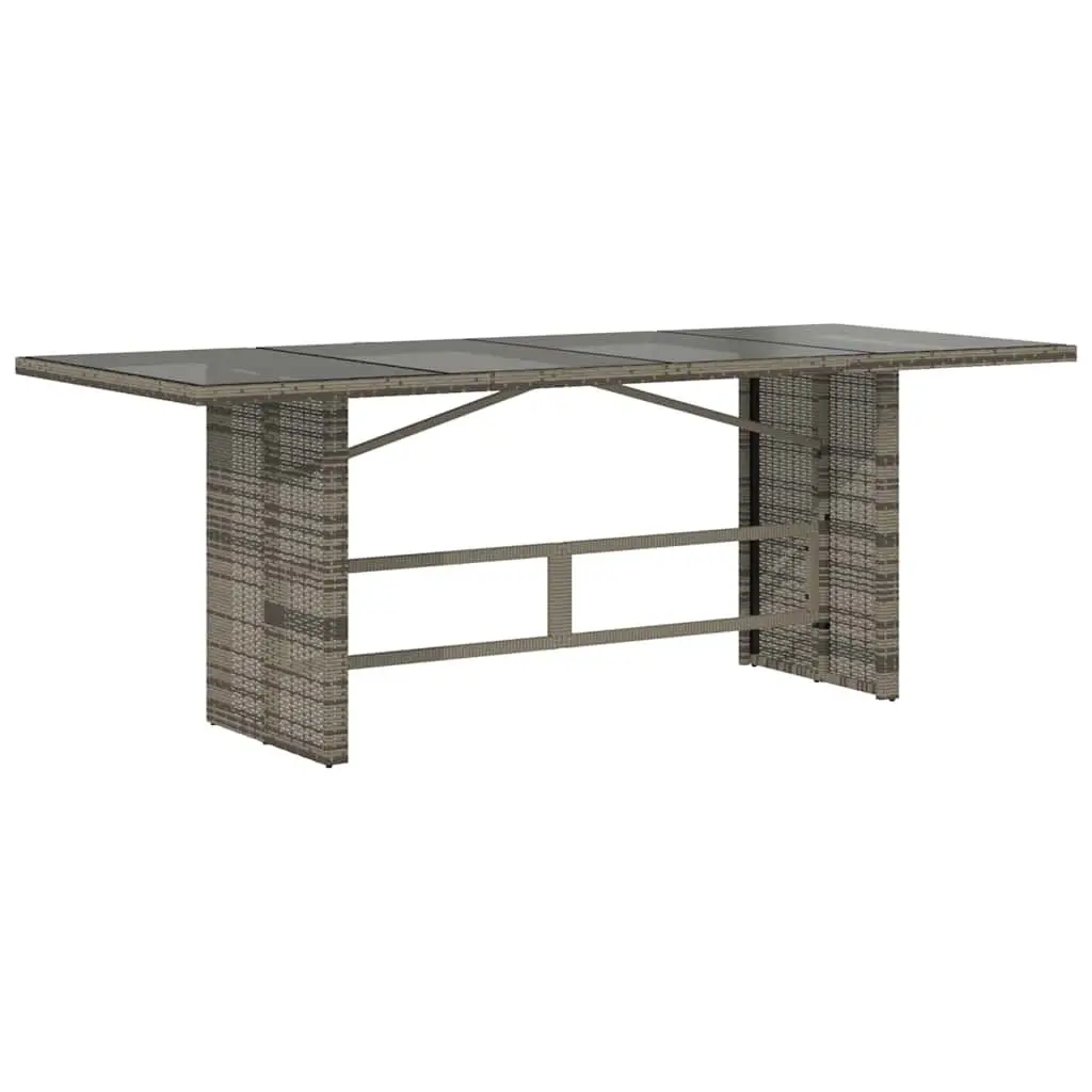 Garden Table Grey Poly Rattan Glass Top 190x80x74cm